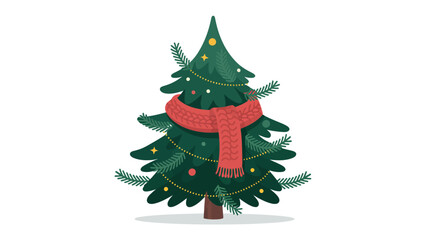 Festive Holiday Spirit: A whimsically decorated Christmas tree, adorned with twinkling lights and a cozy scarf, stands as a symbol of holiday cheer and festive warmth.
