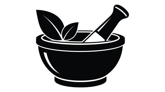 Herbal mortar and pestle silhouette icon isolated on white background, Vector