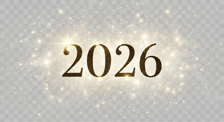 Illuminated golden numerals of 2026 float against a sparkling background. a visual metaphor for the promises and possibilities of the coming year. vector illustration