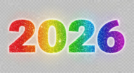 The year 2026 illuminated in a vibrant spectrum of colors, radiating hope, and anticipation against a clean backdrop. vector illustration