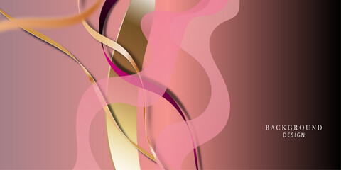 Abstract wavy and gold geometric background design in pink
