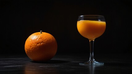 Surreal Orange Fruit and Juice Glass in Dramatic Lighting V4