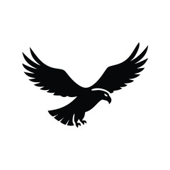 Obraz premium A black silhouette of an eagle with wings spread against white background
