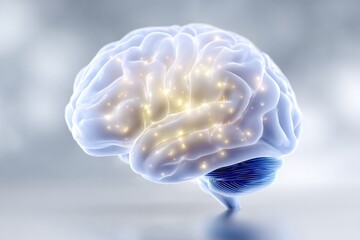 Mind's Eye: A detailed visualization of the human brain, illuminated to represent activity and the complex workings within, showcasing the center of thought and intelligence.