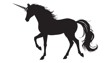 Majestic silhouette of a powerful unicorn galloping with flowing mane and tail, symbolizing magic and fantasy