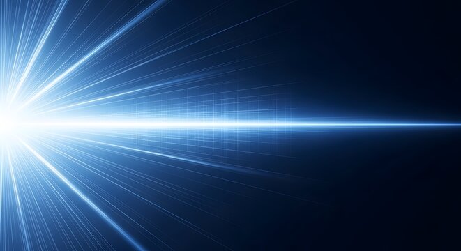 Abstract blue digital light tunnel with glowing lines and particles, representing data flow and technology