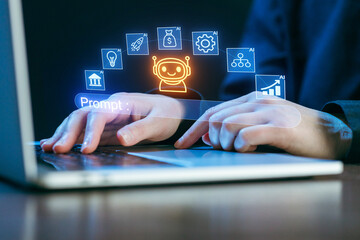 Creating intelligent solutions using AI technology in a modern setting with user interaction through a laptop