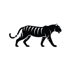 Obraz premium Black silhouette of a tiger walking on a white background illustration