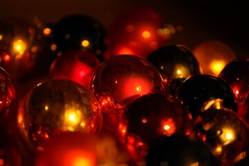 Festive Red and Black Ornaments - Close-Up Holiday Background