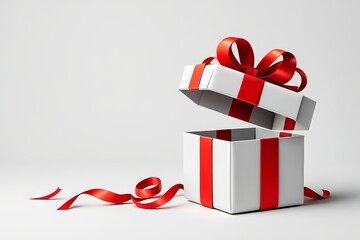 Open Gift Box with Red Ribbon - Celebration and Surprise Concept
