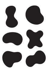 Six abstract organic black shapes isolated on a clean white background, offering versatile design elements for modern projects