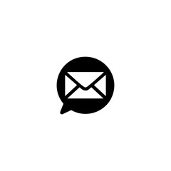 Black Speech Bubble Icon Containing an Envelope Symbol on a White Background chat message