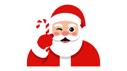 Santa Claus's Festive Wink: Santa Claus, a jovial figure, winks while holding a candy cane, embodying the spirit of Christmas joy and anticipation. 