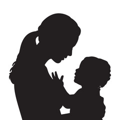 Tender silhouette of a mother holding her child close, sharing a loving gaze, capturing the essence of unconditional family connection and warmth.