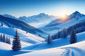 Majestic Snow-Covered Mountain Range at Dawn