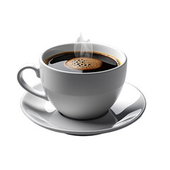 Hot Coffee In White Ceramic Cup With Steam Rising From The Dark Liquid On A White Saucer Isolated On A Black Background A Delicious Morning Beverage For Refreshment And Energy