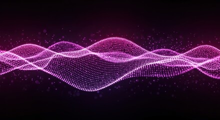 Vibrant pink abstract particle wave flows dynamically across a dark, futuristic digital background, creating a mesmerizing, high-tech visual for science and technology concepts.