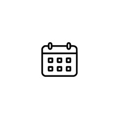 Simple Outline Calendar Icon with Grid of Squares on White Background symbol date