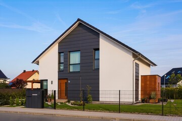 Modern Exterior of Contemporary Two-Story House with Black and White Facade