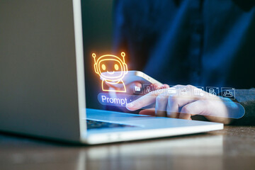 Exploring artificial intelligence through interactive prompts on a laptop in a modern workspace