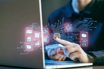 Exploring the future of technology through artificial intelligence and data visualization at a modern workspace