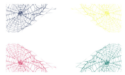 Abstract geometric spiderwebs in vivid colors, corner compositions