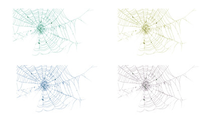 Colorful spiderwebs set with intricate detail and vibrant gradients