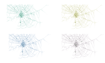 Colorful spiderwebs set with intricate detail and vibrant gradients