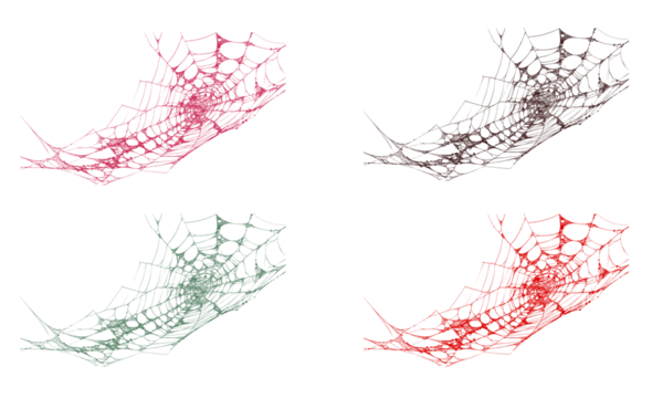 Vibrant spider webs vector set: red, green, brown, delicate net - Powered by Adobe