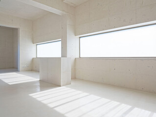 Minimalist concrete interior with natural light and shadows