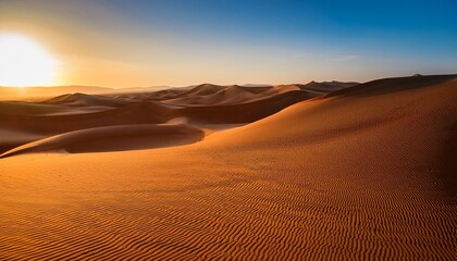 desert dunes at sunrise golden light smooth sand textures minimalistic wide view