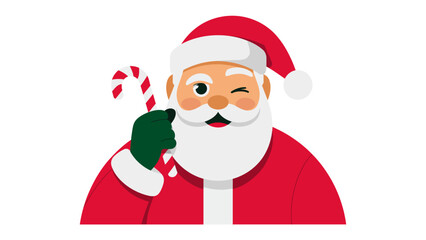Festive Santa Claus with Candy Cane: A cheerful illustration of Santa Claus, winking with a candy cane, is a vibrant depiction of holiday joy.