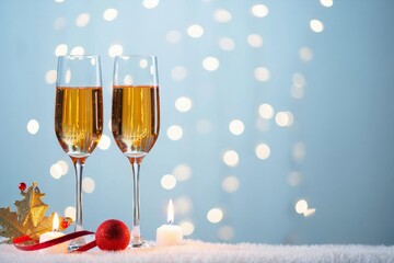 Festive Champagne Toast with Christmas Decorations - Holiday Celebration