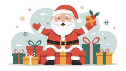 Santa's Festive Gifts: A jolly figure in a red suit surrounded by colorful wrapped gifts, embodying the spirit of joy and generosity. 