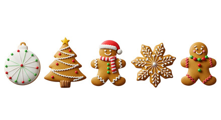 Christmas holiday gingerbread cookies assortment, festive icons for decorations and celebrations