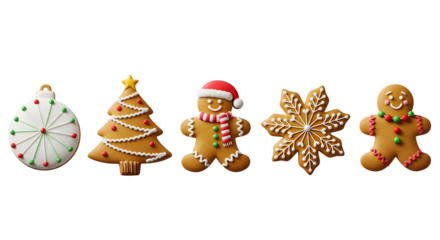 Christmas holiday gingerbread cookies assortment, festive icons for decorations and celebrations