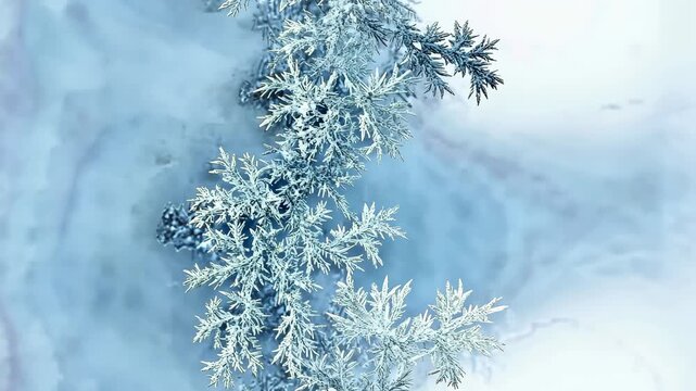 Watch as winter transforms nature, showcasing stunning frost formations on branches, highlighting the beauty of the season