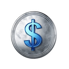 Metallic Coin With Blue Dollar Sign Isolated on Transparent Background Symbolizing Finance and Economy