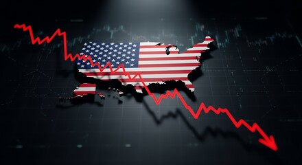 United States map with declining stock graph