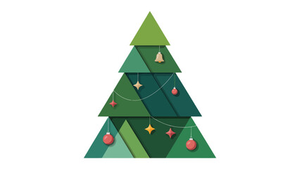 Festive Geometry: A minimalist geometric Christmas tree adorned with ornaments, bell, and star, representing holiday cheer and the essence of the season.