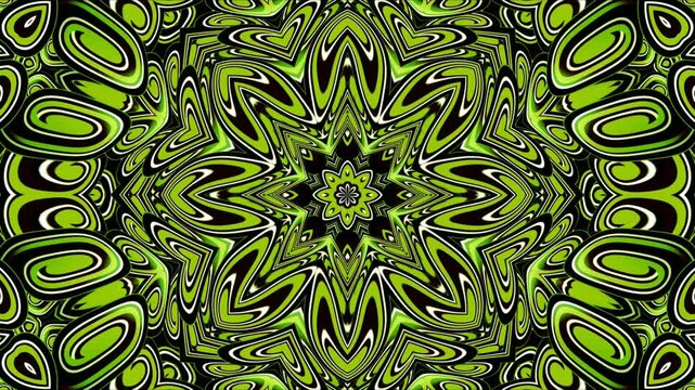 Neon Floral Symmetry Mandala Loop Green Yellow Shades Kaleidoscope Energy Visual