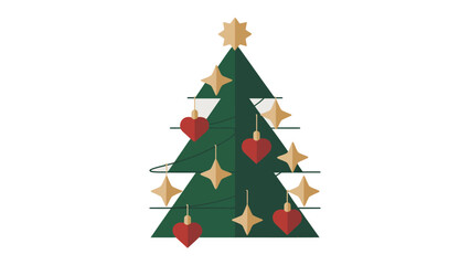 Festive Evergreen: A vibrant illustrated Christmas tree stands adorned with golden stars and crimson heart-shaped ornaments, ready for the joyous holiday season.