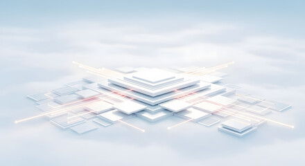Abstract white square geometric structure representing big data storage or processor high technology digital network concept background