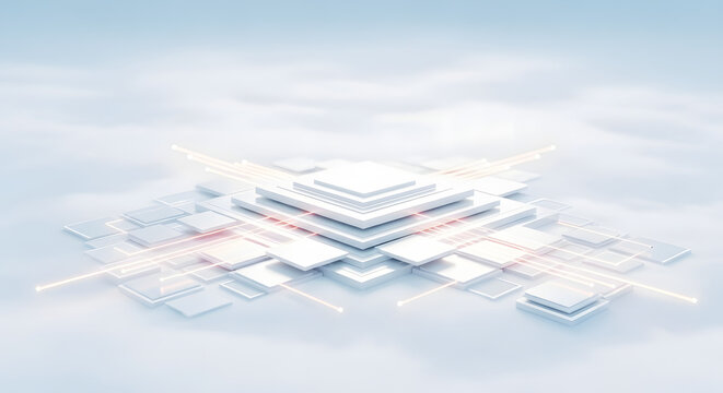 Abstract white square geometric structure representing big data storage or processor high technology digital network concept background