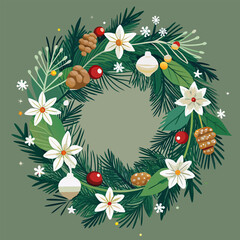 christmas wreath with holly berries
