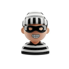 3D Cartoon Burglar Icon Isolated on Transparent Background &ndash; Crime and Theft Symbol PNG