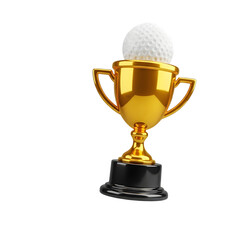 3D Gold Trophy with Golf Ball Icon Isolated on Transparent Background &ndash; Sport Championship PNG