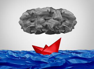 Dark Cloud Concept as dangerous clouds over o boat representing business challenges or life obstacles as the risk and danger of negativity and a burden obave you as a metaphor for living adversity.
