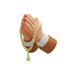 3D Praying Hands with Prayer Beads Icon Isolated on Transparent Background &ndash; Faith and Spirituality PNG