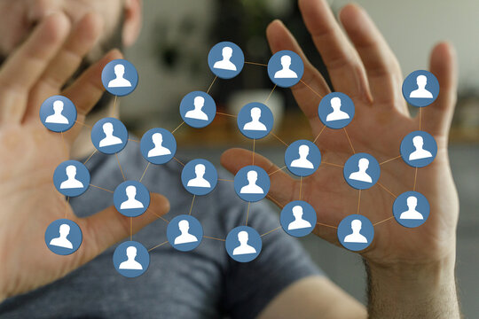 Person interacting with network. Concept for social media, teamwork, digital connection, sharing, relationship - Powered by Adobe
